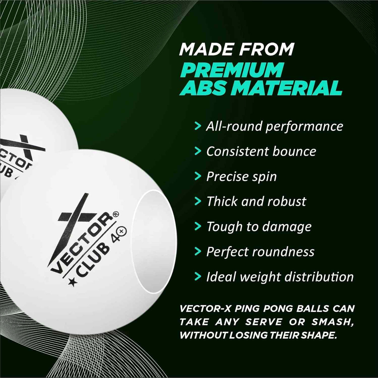 Vector X Club 3 Star Premium ABS Plastic Table Tennis Balls High Performance TT Balls for Professional Matches and Training Ideal for Adults & Kids