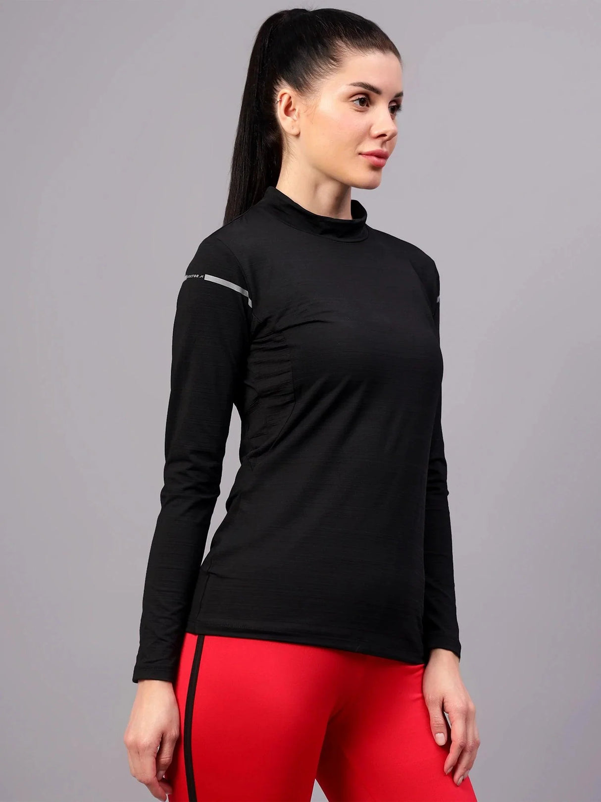 VECTOR X OGT-381 Self Design Women Turtle Neck Silver T-Shirt