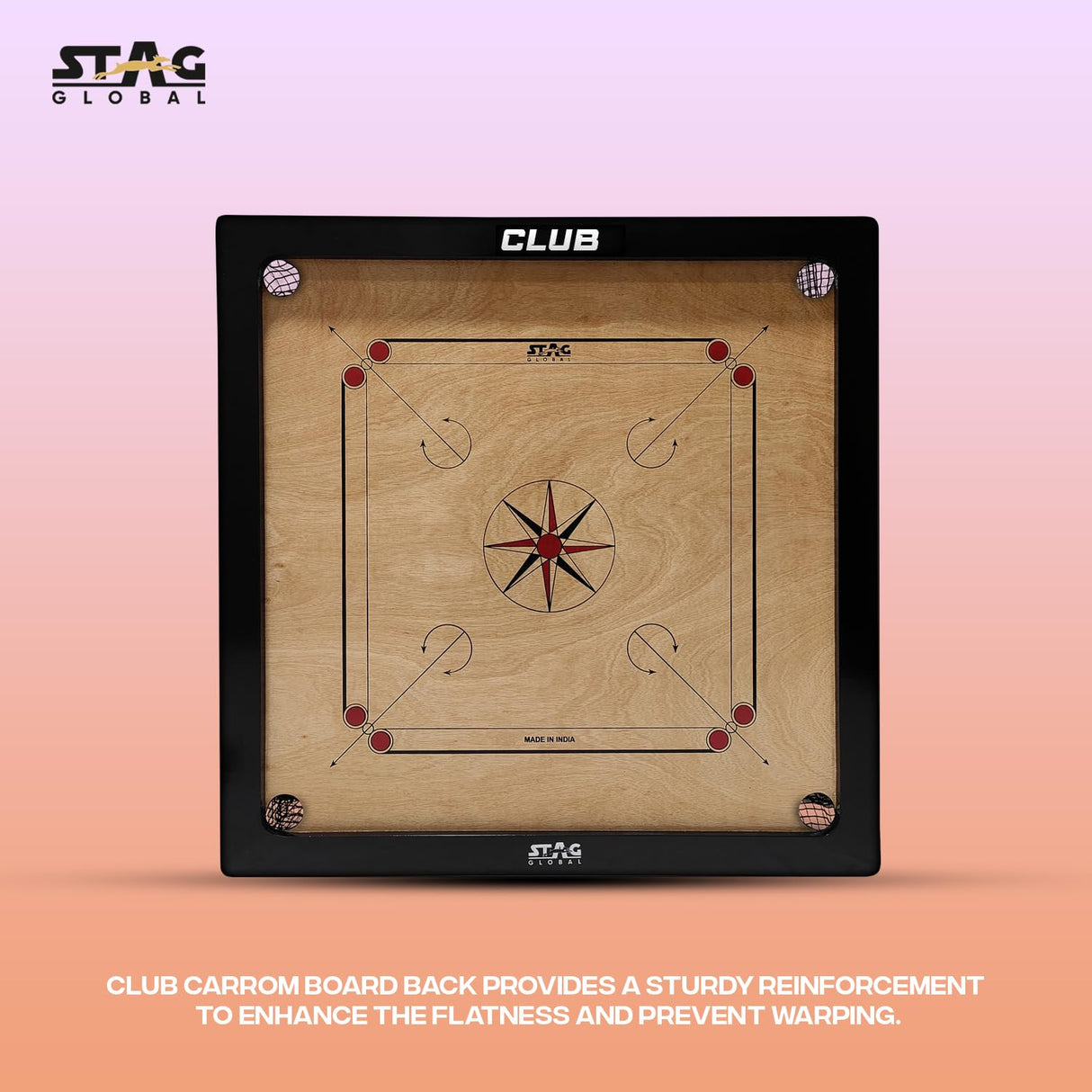 STAG GLOBAL Carrom Board Club | Premium Wood | Smooth Play Surface