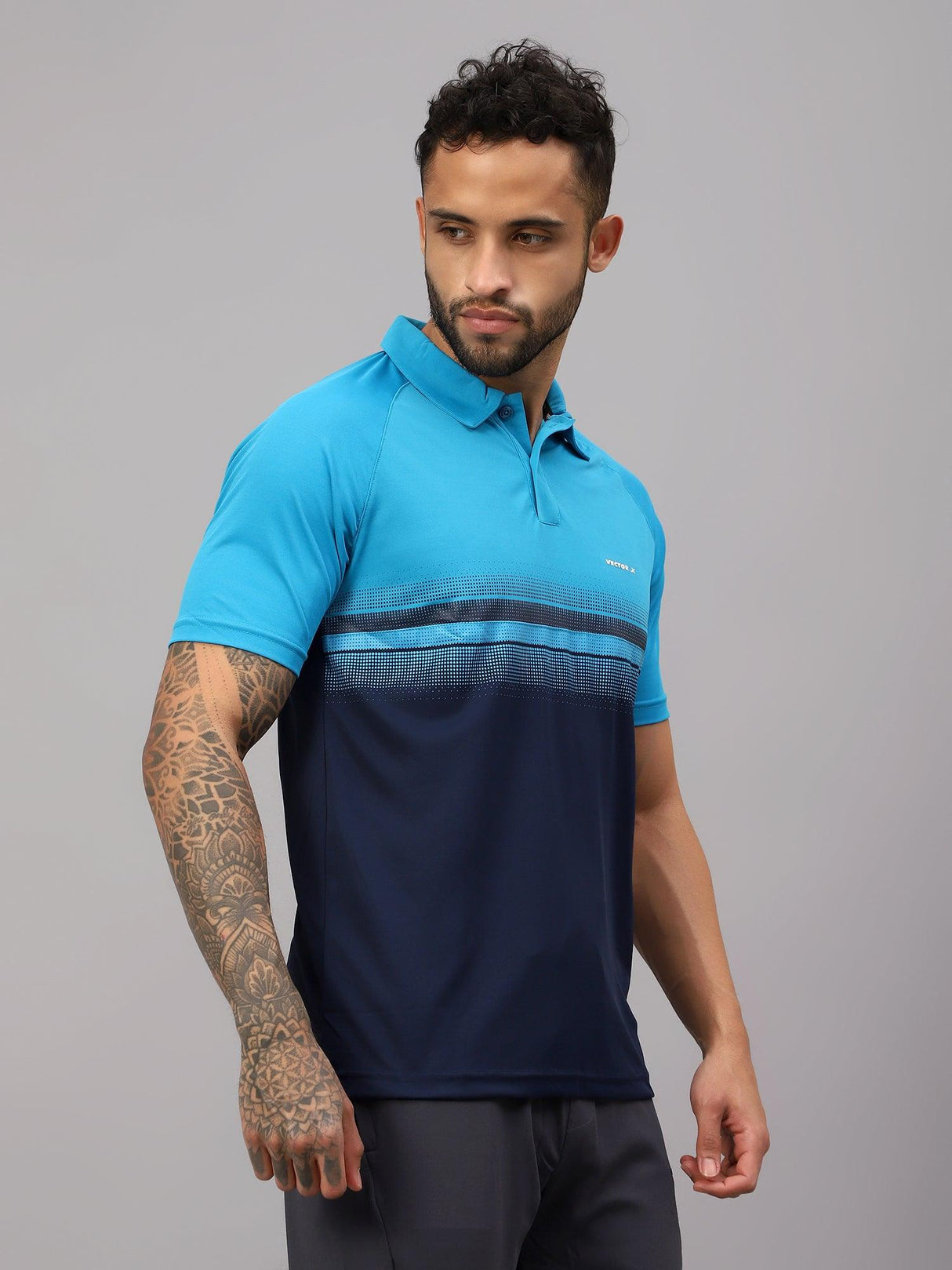 VECTOR X OMT-259 Mens Polo Collar Neck Colourblocked T-Shirt