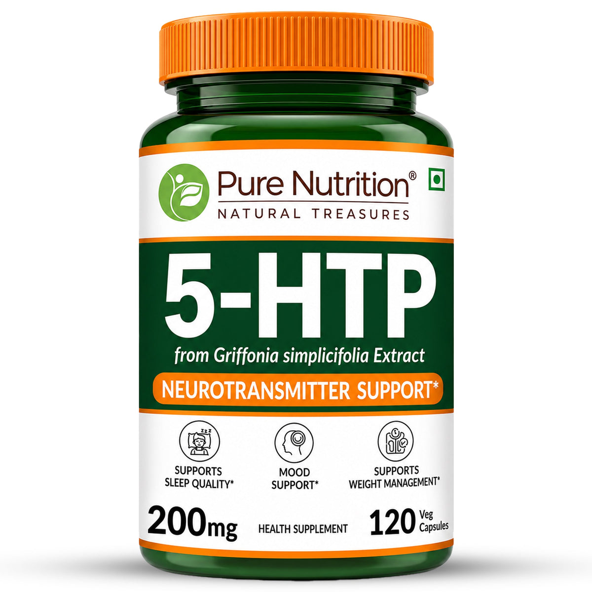 5-HTP 200 mg from Griffonia simplicifolia Extract | Neurotransmitter Support | 120 Tablets - Nutrition by Pure Nutrition