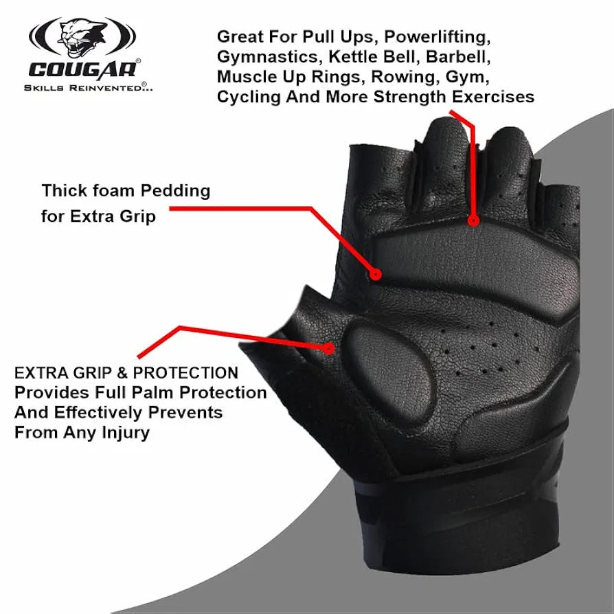 COUGAR Titan Foam Padded Leather Gym Gloves, Suitable for Weight Lifting, Cycling, Exercise, Fitness, Gym Training and General Workouts for Men/Women