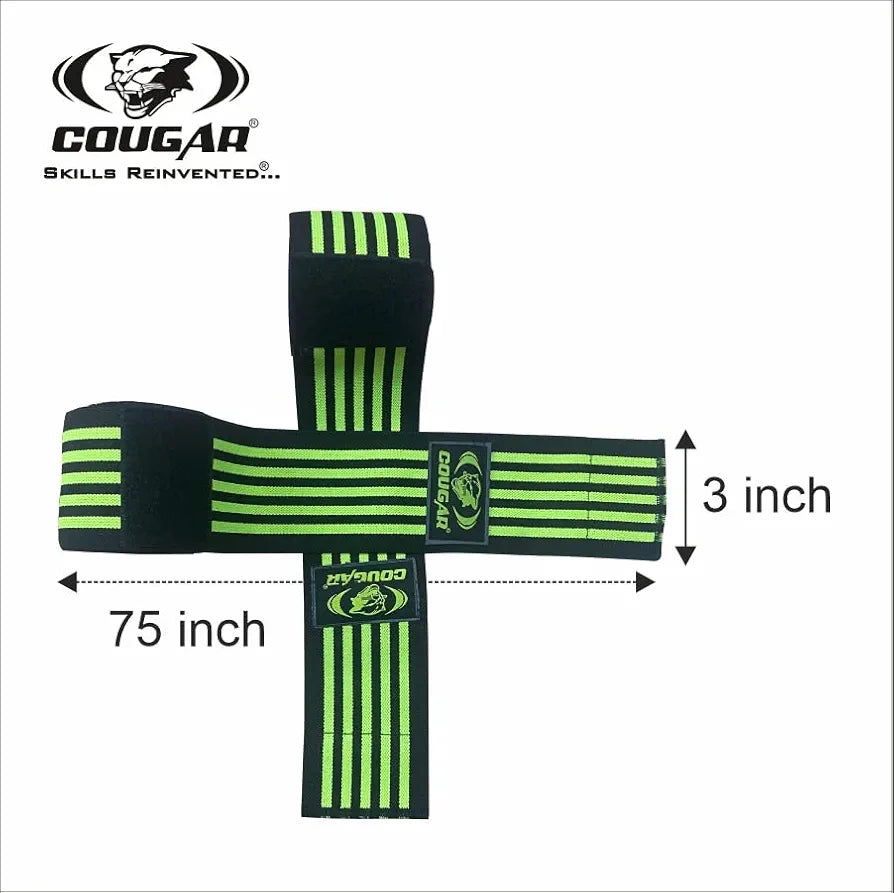 COUGAR Knee Wrap for Cross Training Gym Workout Weightlifting, Adjustable Velcro Closure for Custom fit Knee Straps for Squats - for Men & Women- 75"-Compression & Elastic Support.