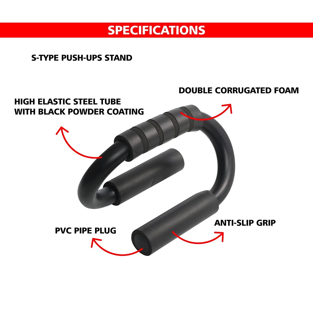 Vector X S-Shape Steel Construction Black Coated Push up Bar Push Up Bars for Men and Women