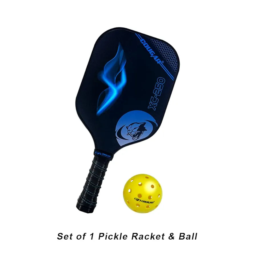COUGAR Carbon Fibre Pickleball Paddle, Polypropylene Honeycomb Core, 19 mm Thickness, Premium Grip, 225g, 1 Paddle & 1 Performance Balls with Carry Bag