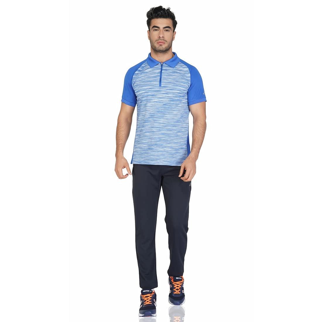 Vector X Mens Wear Space Dyed & Plain Polyester Textured Collar Zip Neck Half Sleeves T-shirt For Badminton, Lawn Tennis, Athleisure, Table Tennis, Training, and all Other Sports