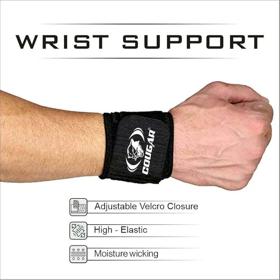 COUGAR Wrist Support for Gym ||Adjustable Velcro Closure for Custom fit ||Dumbbell Support, Men/Women Black Free Size