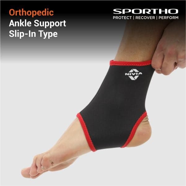 NIVIA Ankle Support Slip in , Ankle Sleeves, Braces or Wraps , For Stability & Joint Support Available in S | M | L & Black / Red Color , Used for All kind of impact Sports