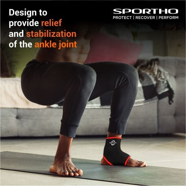 NIVIA Ankle Support Slip in , Ankle Sleeves, Braces or Wraps , For Stability & Joint Support Available in S | M | L & Black / Red Color , Used for All kind of impact Sports