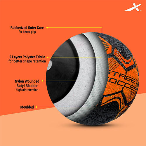 Vector X Street Soccer Rubber Moulded Indoor/Outdoor Water-Resistant Football + Pump with Butyl Bladder, Size 5, Suitable for Match and Training for Adults 15+ Years