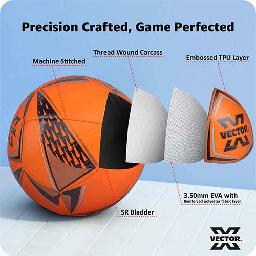 Vector X THRILL 16 Panel EMBOSSED TPU + SR Bladder Machine Stitched Ball|Ideal For Ground, Grass, & Artificial Turf Surface|Match|Training|Practice Soccer Football For Men, Adult, Boys above 15+ Age Size 5