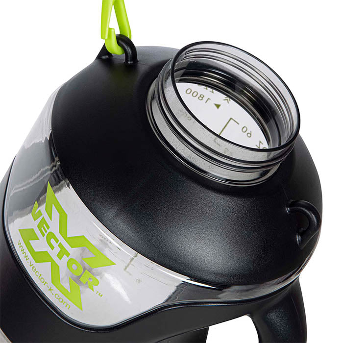 Vector X Big-G Gallon 2200 ml Plastic Water Bottle with Time Marker|Non Slip Side Handle|Strong and Adjustable Strap|Durable Top Carry Handle|Reusable Gym Sports Outdoor Large 2.2 LTR Water Jug BPA-Free, Unbreakable, Freezer Safe (Black)
