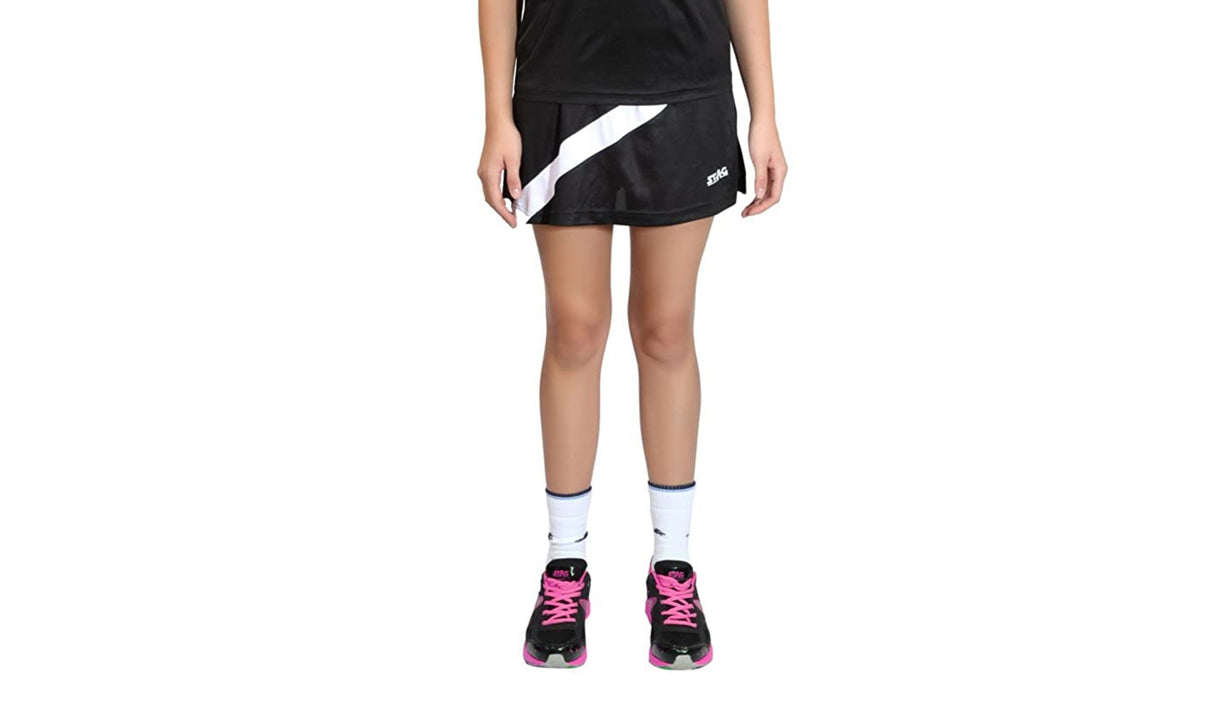 STAG GLOBAL Gel Women's Sports Skirt Black & White | Lightweight | Stretchable Athletic Skirt for Training & Matches
