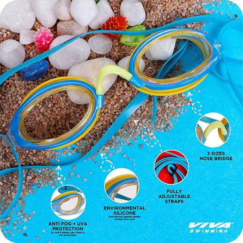 Viva Swimming Shark Fin Kids Swimming Cap & Goggles with 2 Ear Plug Kids OKEO Swimming Combo Kit