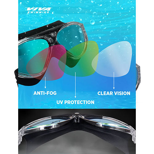 Viva Swimming Unicorn Professional Play Swimming Goggles|Anti-Fog, UV Protection|One Piece With Mirror Lens for Men & Women|Branded Case Packing