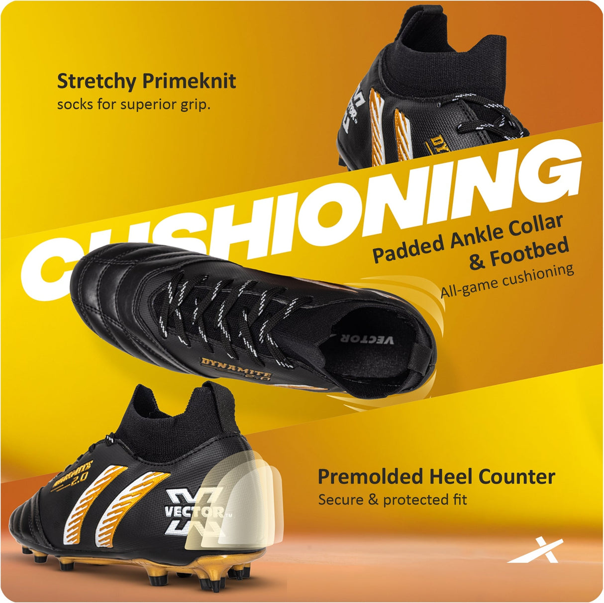Vector X Dynamite 2.0 Unisex Lightweight Synthetic Upper Football Shoes with Durable TPU Sole|Men’s Sports & Outdoor Training Athletic Footwear for Practice & Play