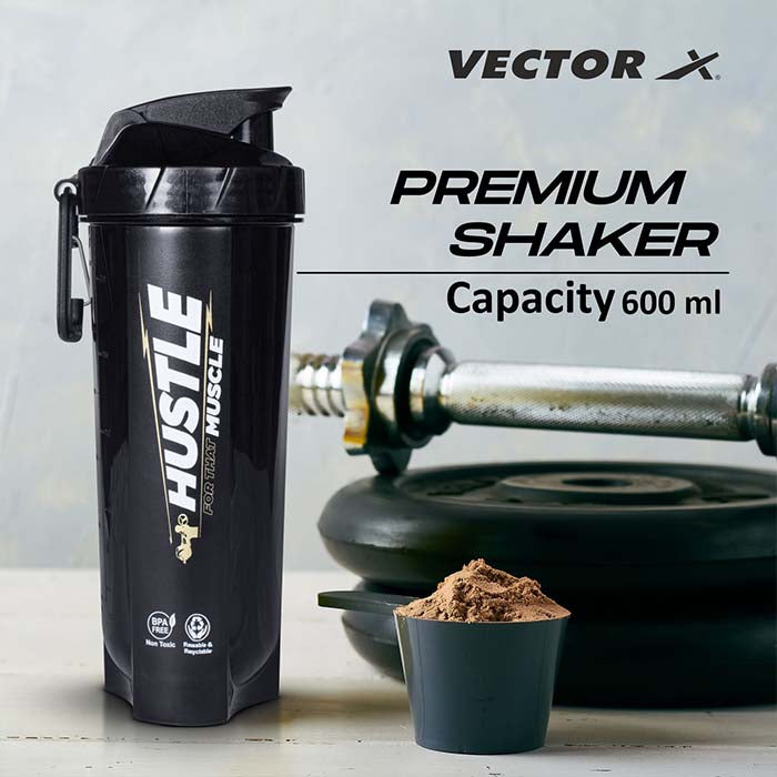 Vector X Plastic Gym Energy Shaker Bottle, Leakproof Guarantee Sipper Bottle Ideal for Protein, Preworkout and Bcaas, BPA-Free Material (Black),600 ml