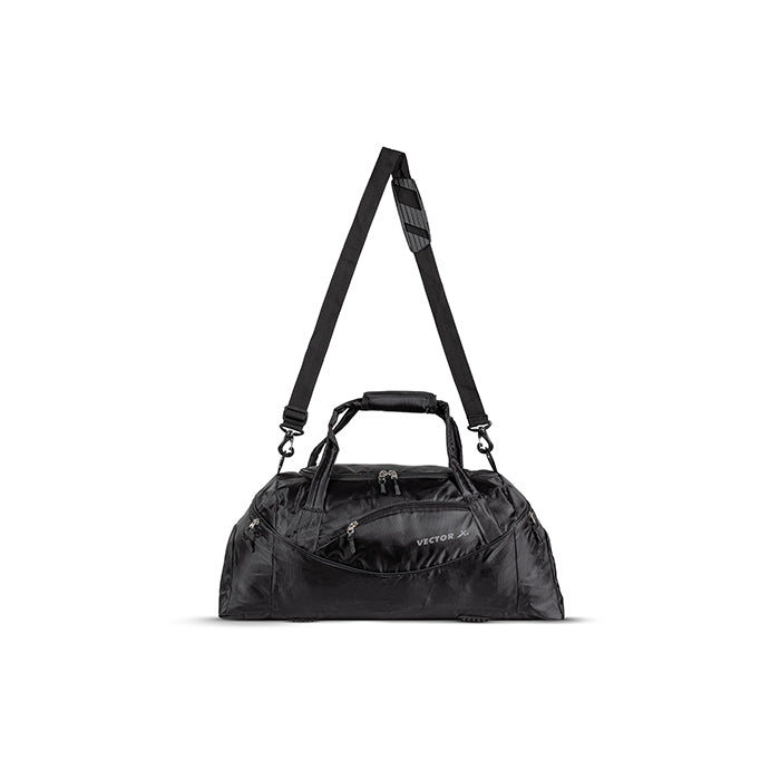 Vector X Calibre Polyester Material 43 Litre - Multi-Purpose Sports Team Kit|Gym Duffel Bag|Spacious Main Compartment|Fitness Travel Luggage Shoulder Bag -Adjustable Handles Strap (Black) Size 61 X 27 X 26 Cm