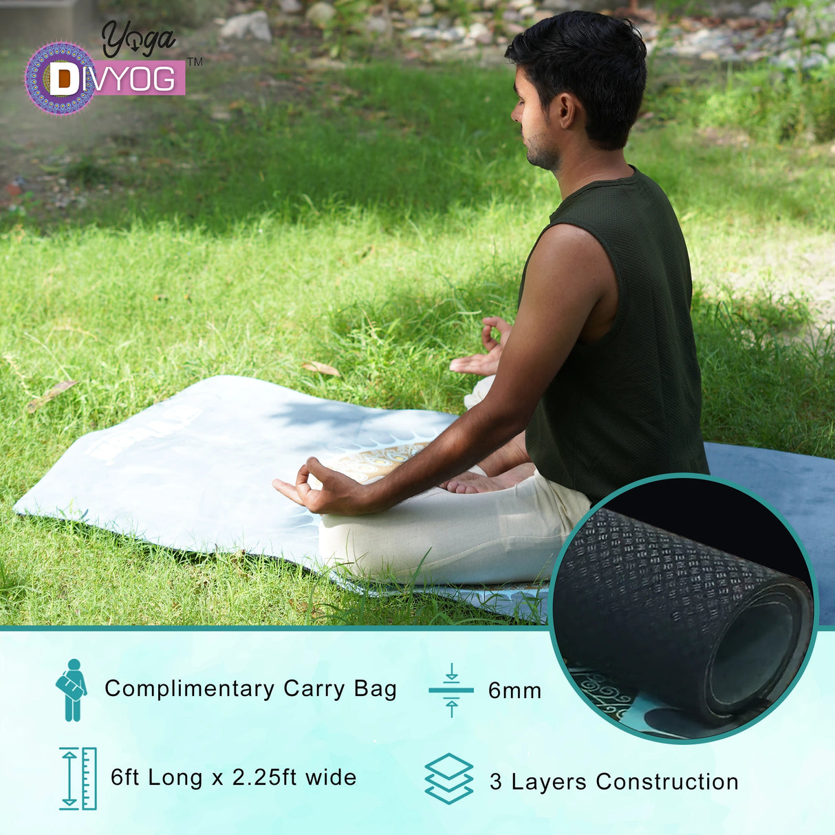 VIXEN Divyog Suede Yoga Mat 6mm with Stylish Printed Design