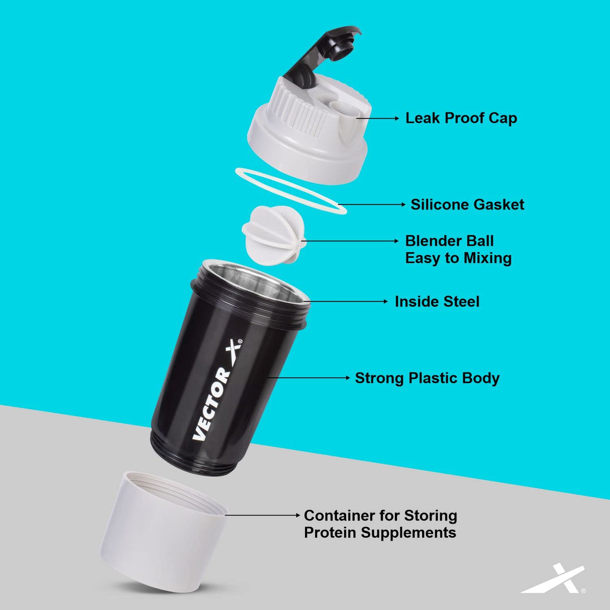 Vector X Thunder Steel Shaker Bottle For Protein Shake With Material Grade 0.5 Non Toxic 500 ml Shaker