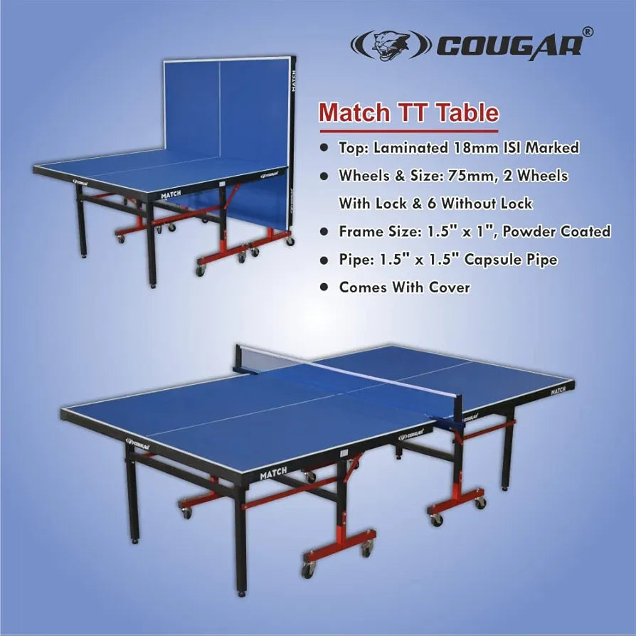 Cougar TT Table, Match Matt Finish Table Tennis Table with Table Cover