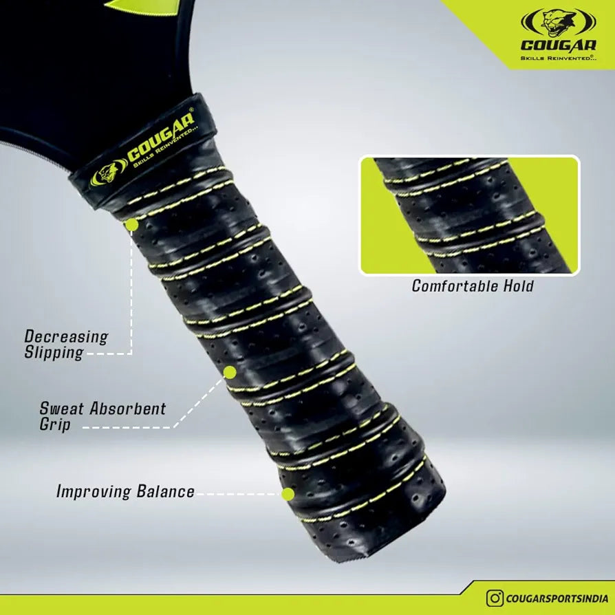COUGAR Carbon Fibre Pickleball Paddle, Polypropylene Honeycomb Core, 19 mm Thickness, Premium Grip, 225g, 1 Paddle & 1 Performance Balls with Carry Bag