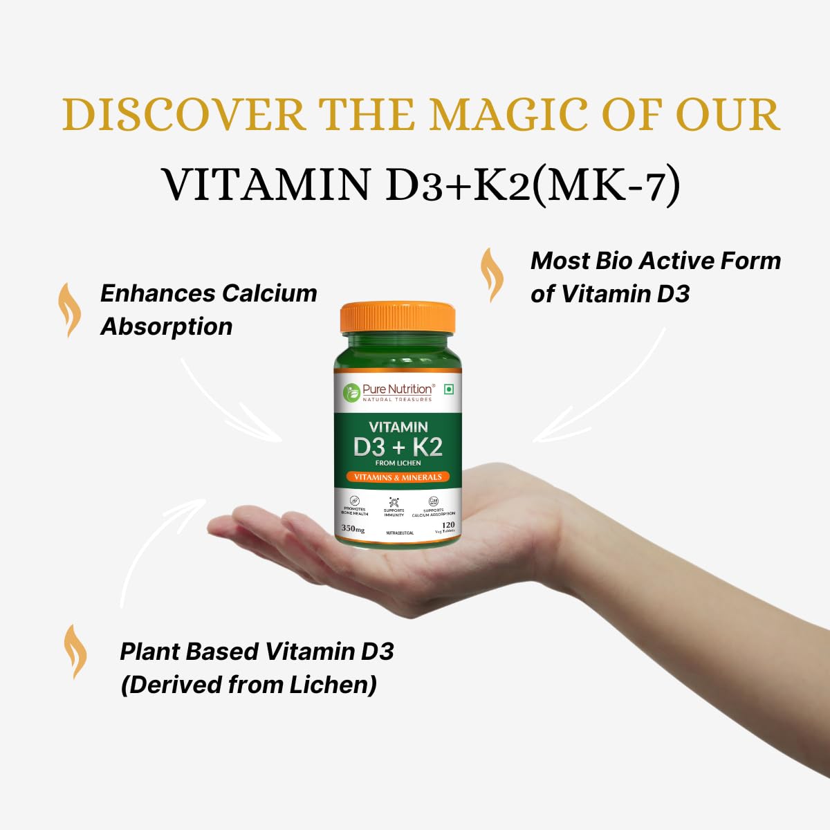 Vitamin D3 + K2 from Lichen - 120 Tablets