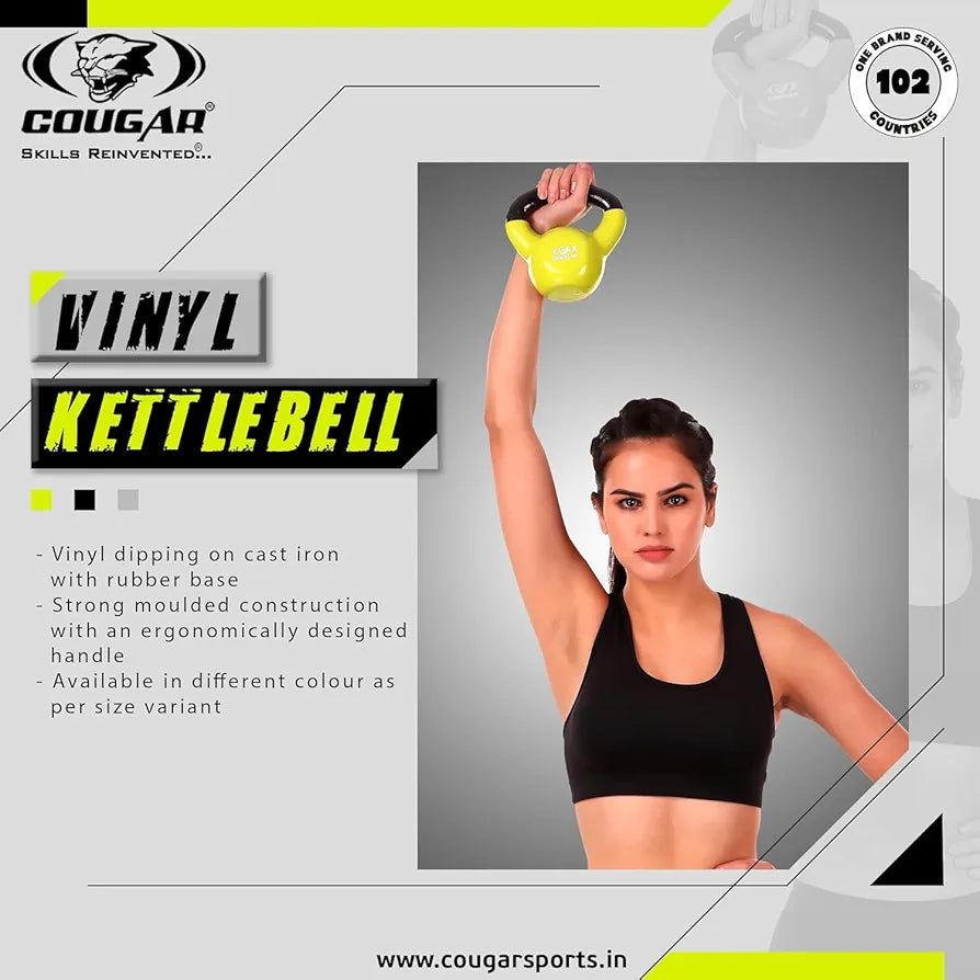 COUGAR 10kg Vinyl Kettlebell for Home Gym & Strength Training | Cast Iron Core with Vinyl Coating | Wide Non-Slip Handle | Ideal for CrossFit, Full Body Workouts, Cardio & Functional Fitness