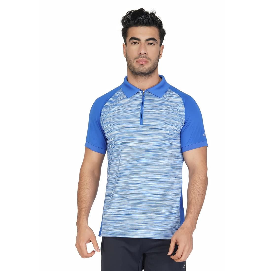 Vector X Mens Wear Space Dyed & Plain Polyester Textured Collar Zip Neck Half Sleeves T-shirt For Badminton, Lawn Tennis, Athleisure, Table Tennis, Training, and all Other Sports