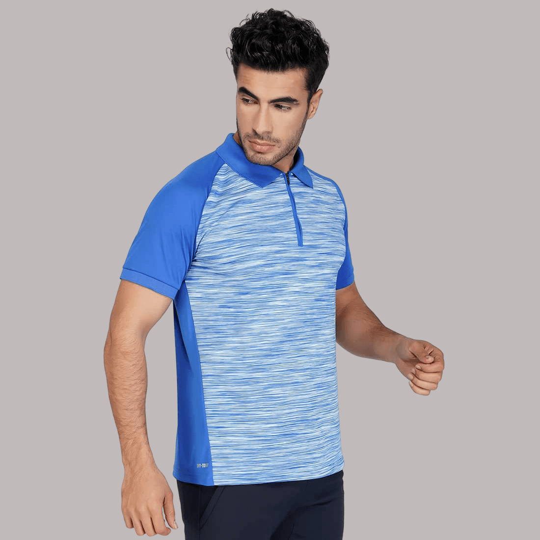 Vector X Mens Wear Space Dyed & Plain Polyester Textured Collar Zip Neck Half Sleeves T-shirt For Badminton, Lawn Tennis, Athleisure, Table Tennis, Training, and all Other Sports