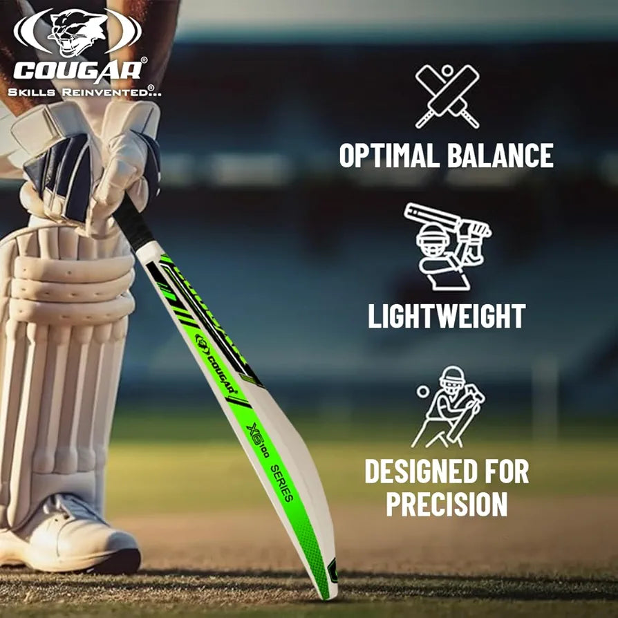 COUGAR SLOG XG100 Heavy Plastic Cricket Bat for Adults Plastic Tennis Cricket Bat with Grip for Gully Cricket, Tournament Match Standard Full Size Bat for Cricket - White- Size - 8