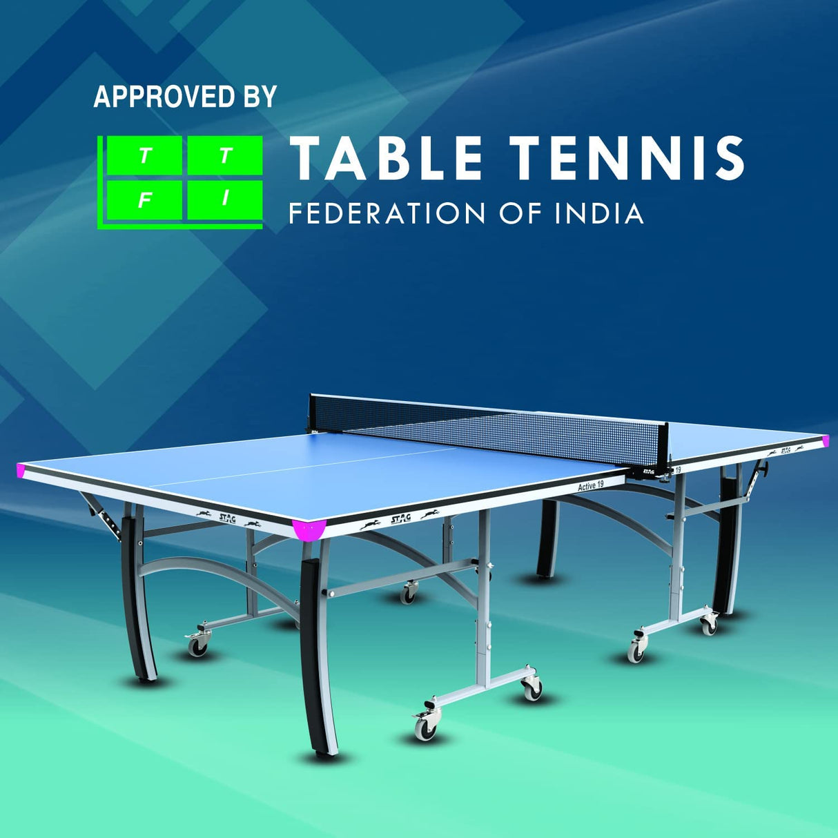 STAG GLOBAL Active Series Table Tennis Table (2025 Model) With 2 Racket, 6 Balls, Clamp Net, 1 Cover