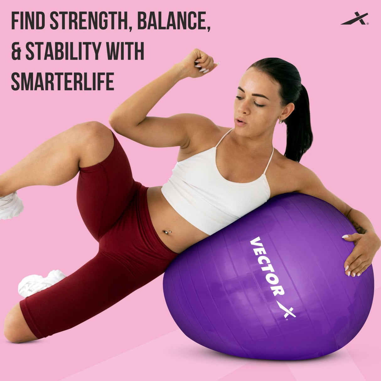 Vector X Protoner Anti-Burst Rubber Gym Ball with Free Foot Pump | Round Shape Swiss Ball for Exercise, Workout, Yoga, Pregnancy, Birthing, Balance & Stability