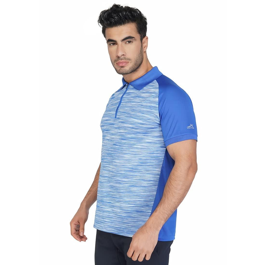 Vector X Mens Wear Space Dyed & Plain Polyester Textured Collar Zip Neck Half Sleeves T-shirt For Badminton, Lawn Tennis, Athleisure, Table Tennis, Training, and all Other Sports