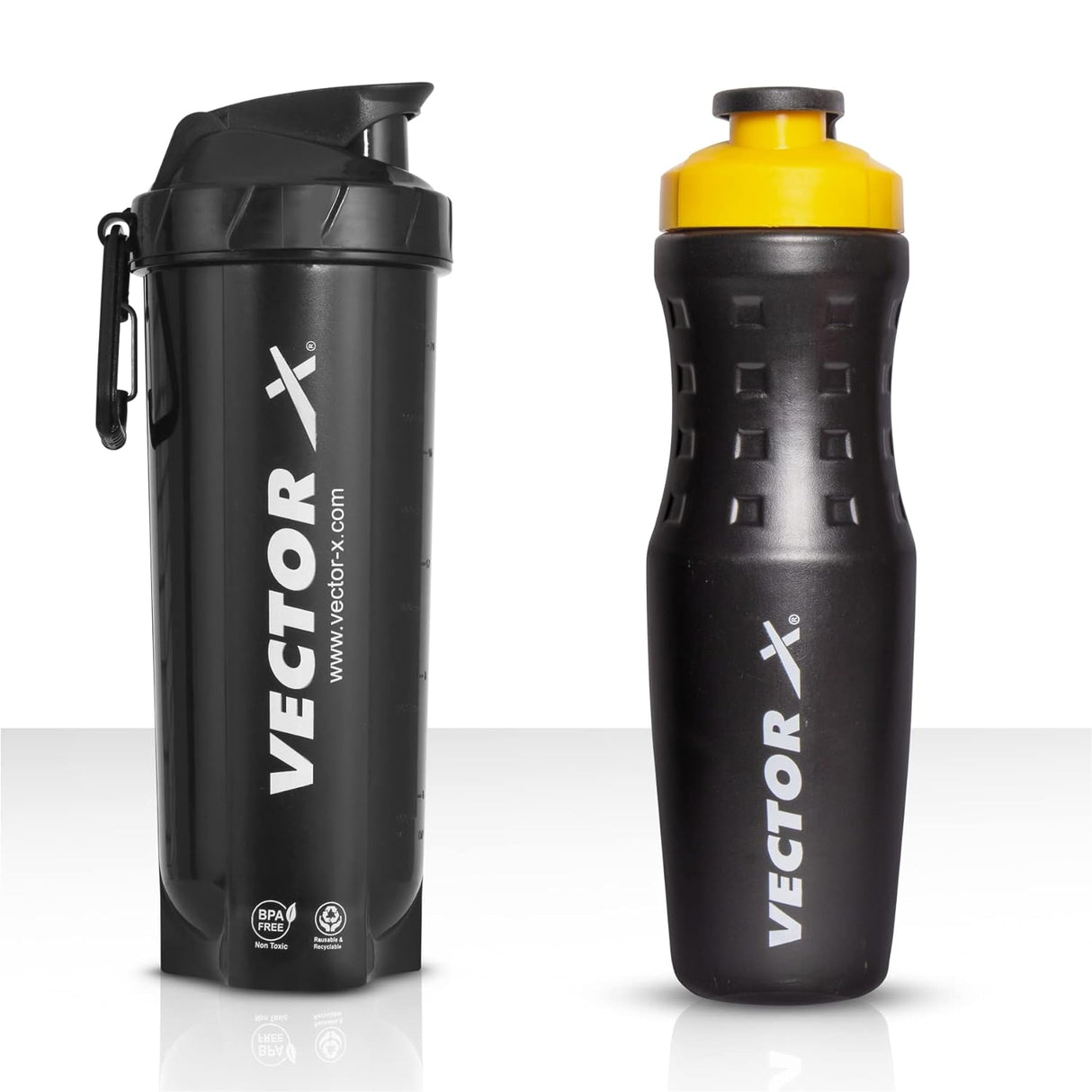 VECTOR X Energy Shaker & Active Bottle for Protein Shake Gym Sipper Shaker 750 ml Shaker (Pack of 2, Black, Plastic)