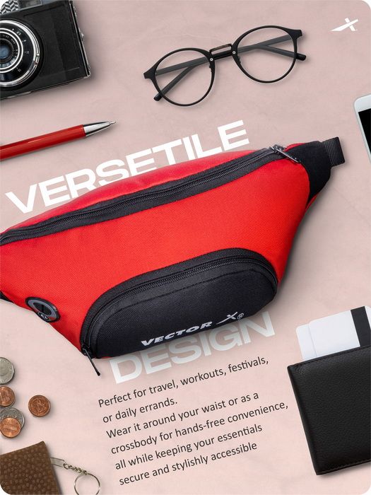 Vector X Stylish Waist Travel Hiking Chest/Fanny Bag with Adjustble Waist Belt, Pouch Sports Pack for Men and Women Premium Stitching, Handy,Versatile, Waterproof Bum Bag