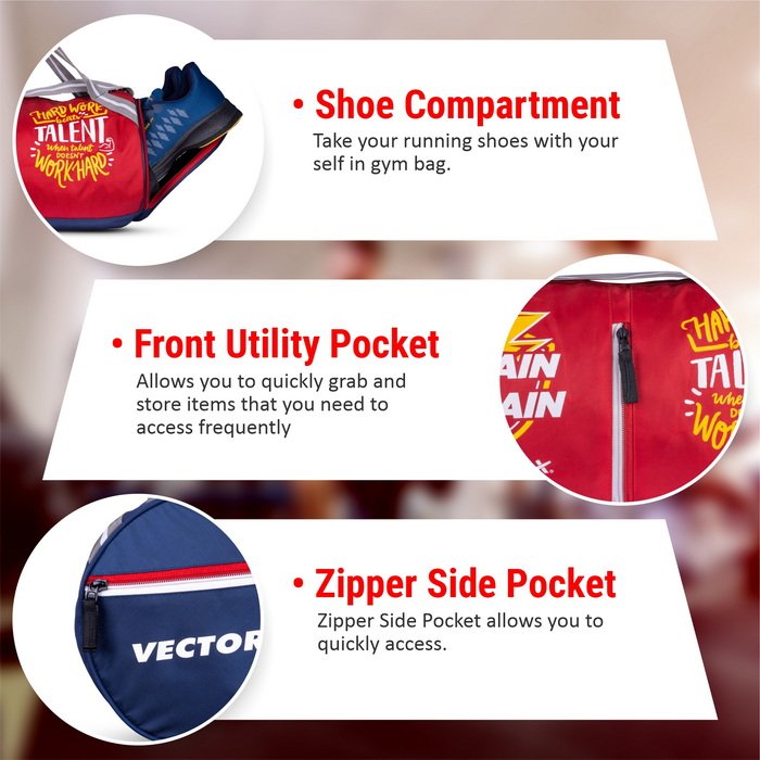 Vector X No Pain Gym Duffel 22L Sports Bag for Men and Women with Shoes Compartment Polyester | Front Utility Pocket |Durable Base | Adjustable Shoulder Strap