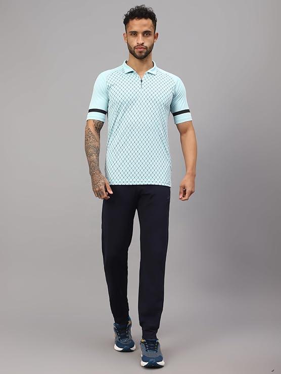 Vector X Mens Sports Wear Polyester Front Printed Collar Neck with Front Zipper Opening Half Sleeves T-shirt For Running, Training, Athletic