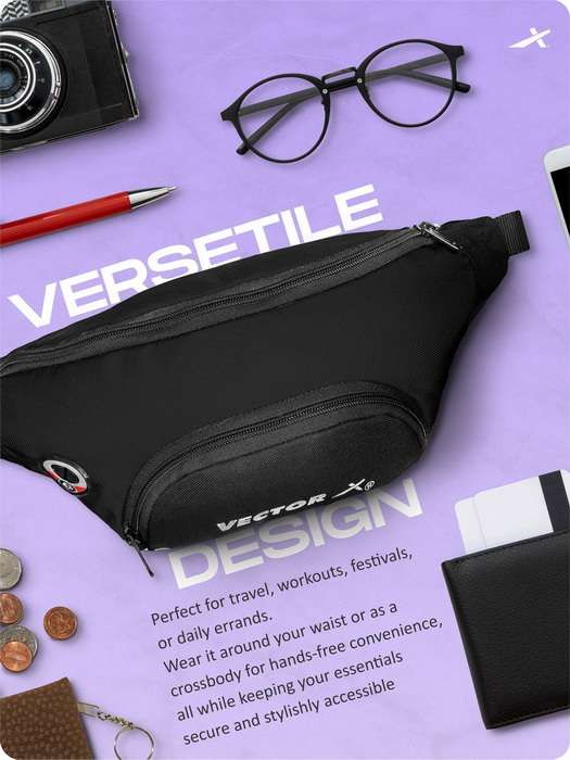 Vector X Stylish Waist Travel Hiking Chest/Fanny Bag with Adjustble Waist Belt, Pouch Sports Pack for Men and Women Premium Stitching, Handy,Versatile, Waterproof Bum Bag