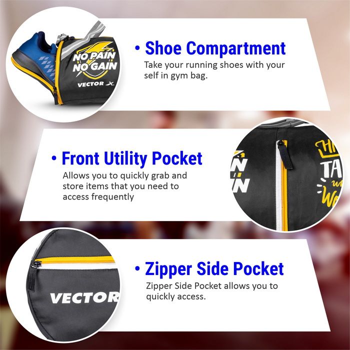 Vector X No Pain Gym Duffel 22L Sports Bag for Men and Women with Shoes Compartment Polyester | Front Utility Pocket |Durable Base | Adjustable Shoulder Strap