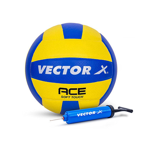 Vector X Ace Soft Touch 18 Panel PU Pasted Texture Surface Volleyball |Durable, Anti-Slip, Water Resistant Ball for Court, Adult, Men & Boys (Yellow - Blue) Pack of 1 Size 4