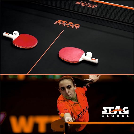 STAG GLOBAL Flex Table Tennis Table Black Top | Thickness 19mm with 2 TT Rackets | 6 Balls | 1 Table Cover & Clamp Net