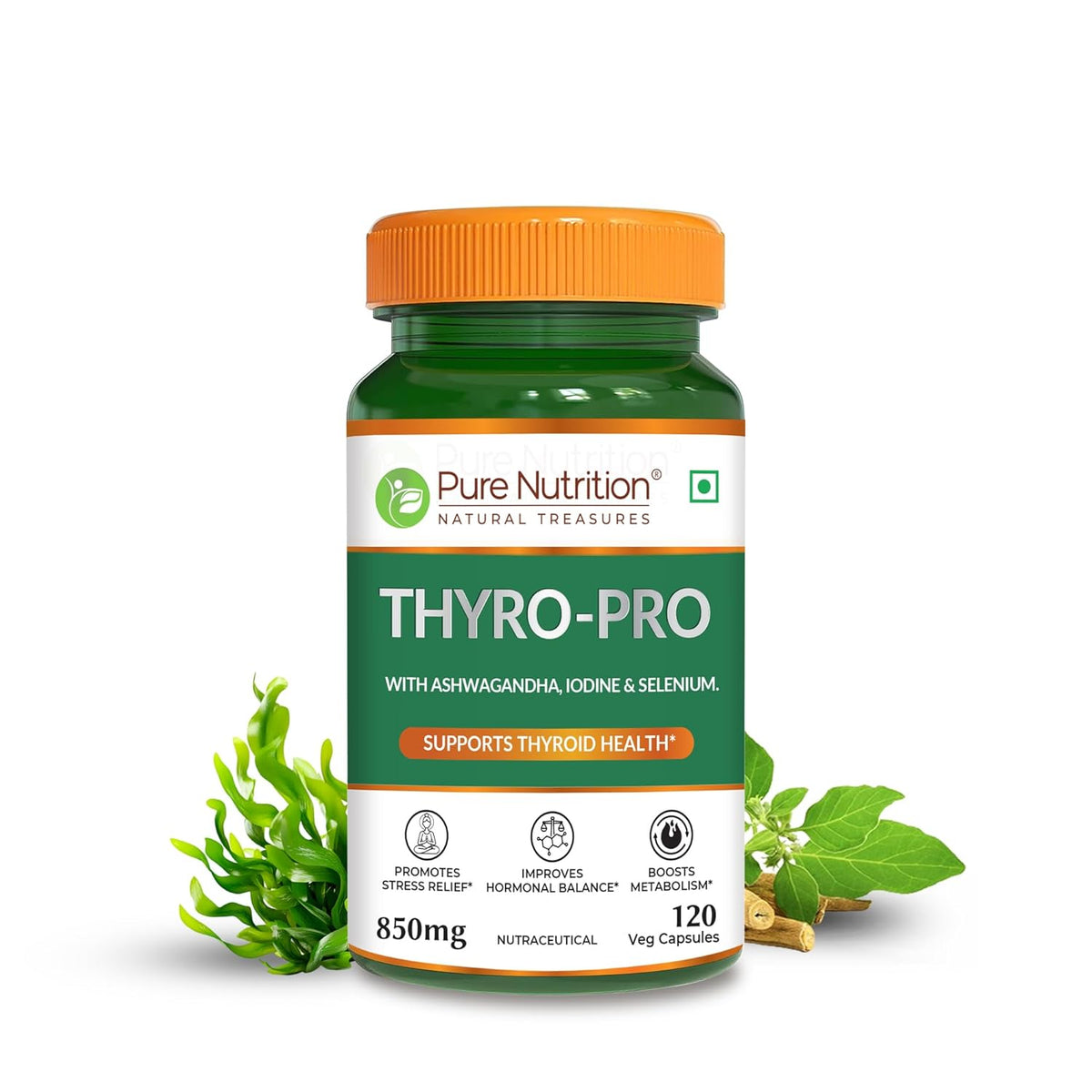 Thyro Pro Thyroid Support Capsules | Ashwagandha, Iodine & Selenium | 120 Caps - Nutrition by Pure Nutrition