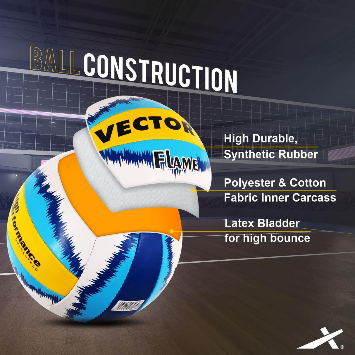 Vector X Flame Hand sewn Volleyball With Pump (18panels)