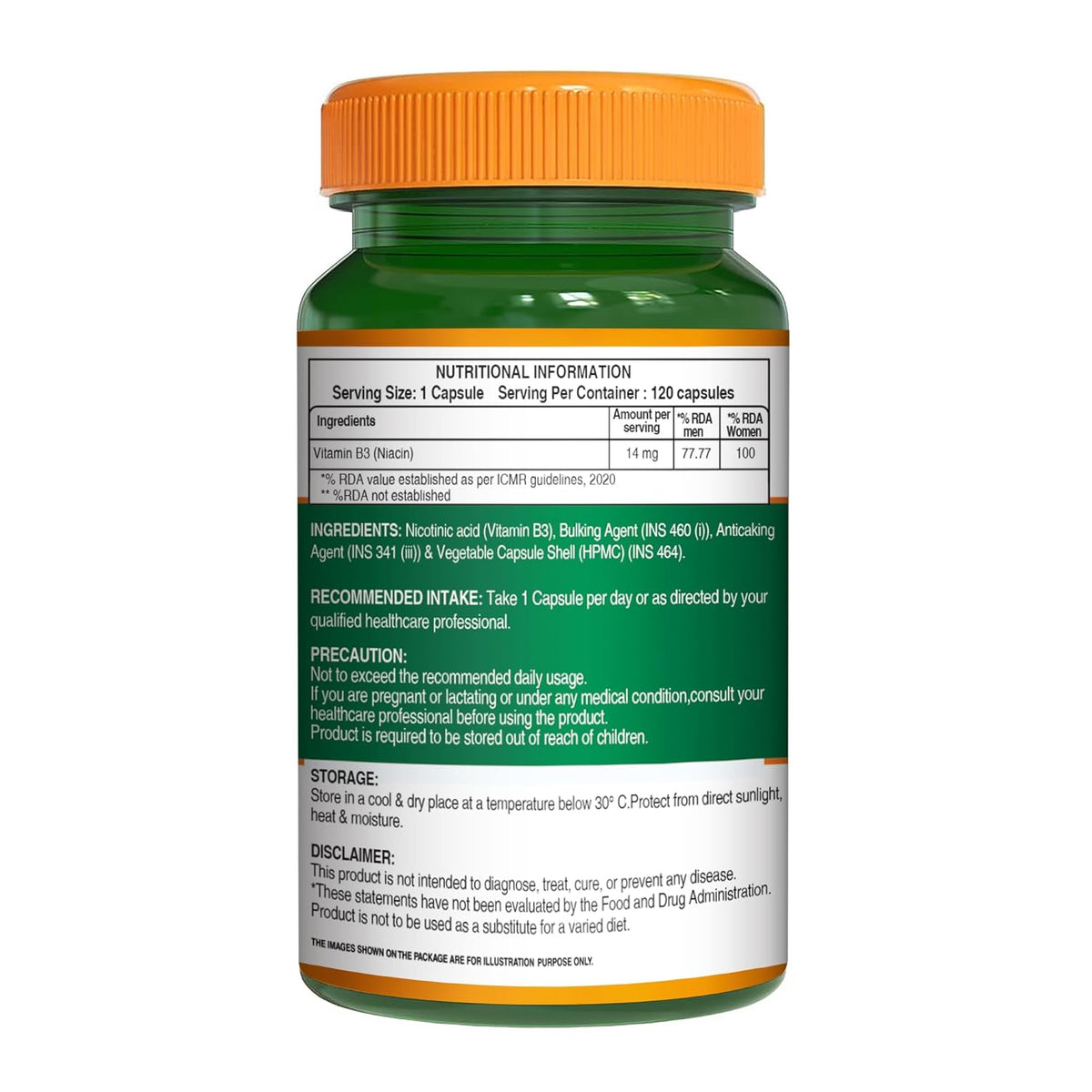 Vitamin B3 Niacin Capsules 120 Count Energy, Skin & Cholesterol Support