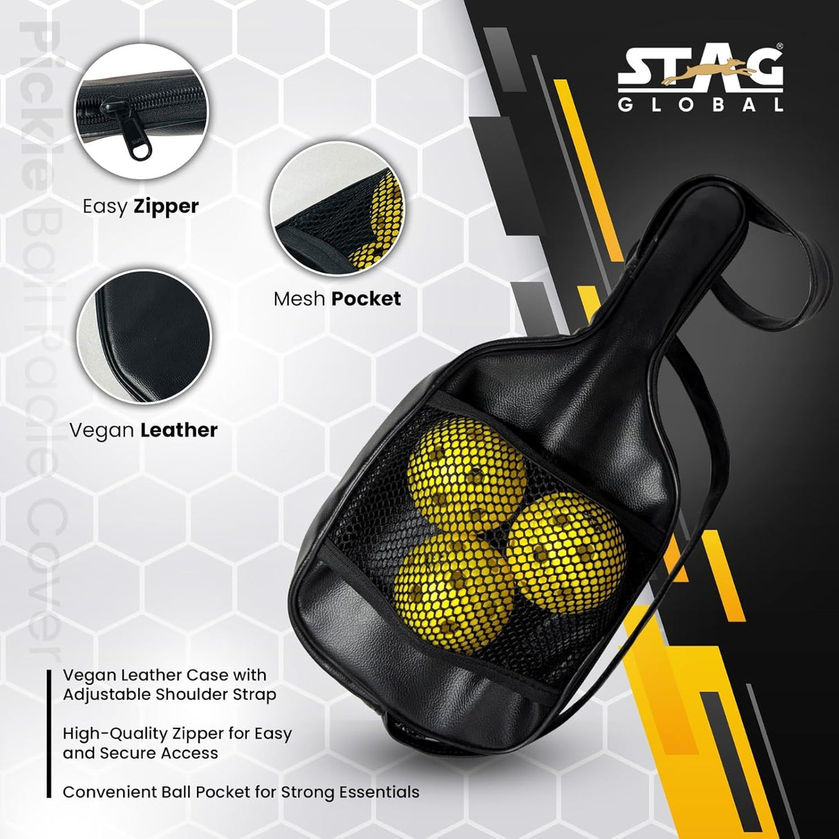 STAG GLOBAL Carbon X Pickleball Bat with 3 Balls and Cover | 12mm Pickleball Paddle