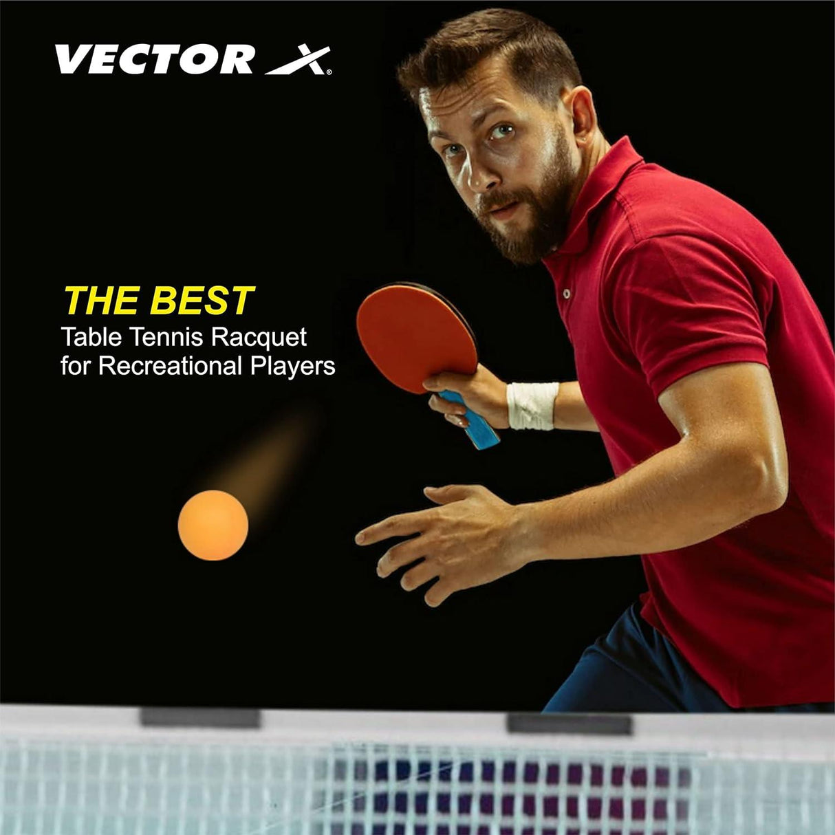 VECTOR X Wooden TT Set Red, Black Table Tennis Racquet Set Multicolor Table Tennis Racquet (Pack of: 2, 190 g)
