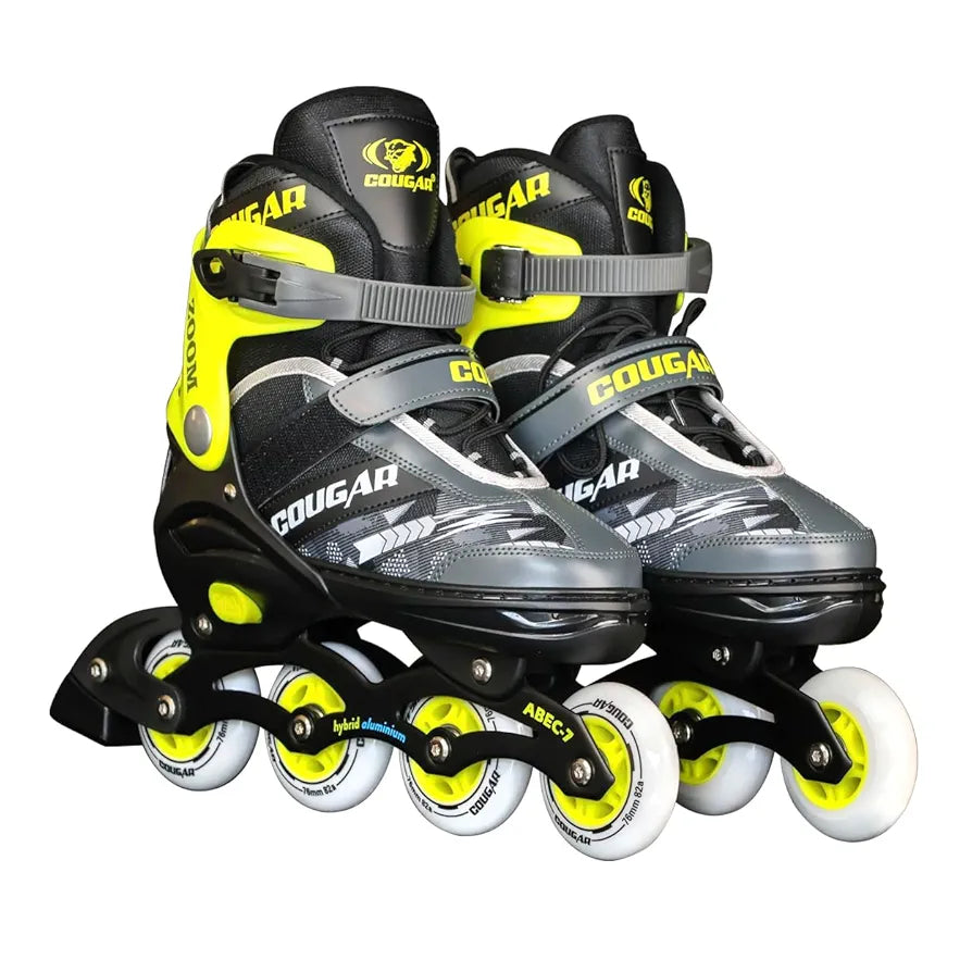 COUGAR Zoom ABEC-7 Inline Skates | Adjustable Sizes XL | 4 PU Wheels , Aluminium Frame, Cuff Buckle, Lace Crossover | Superior Grip Skates for Men, Women & Teens