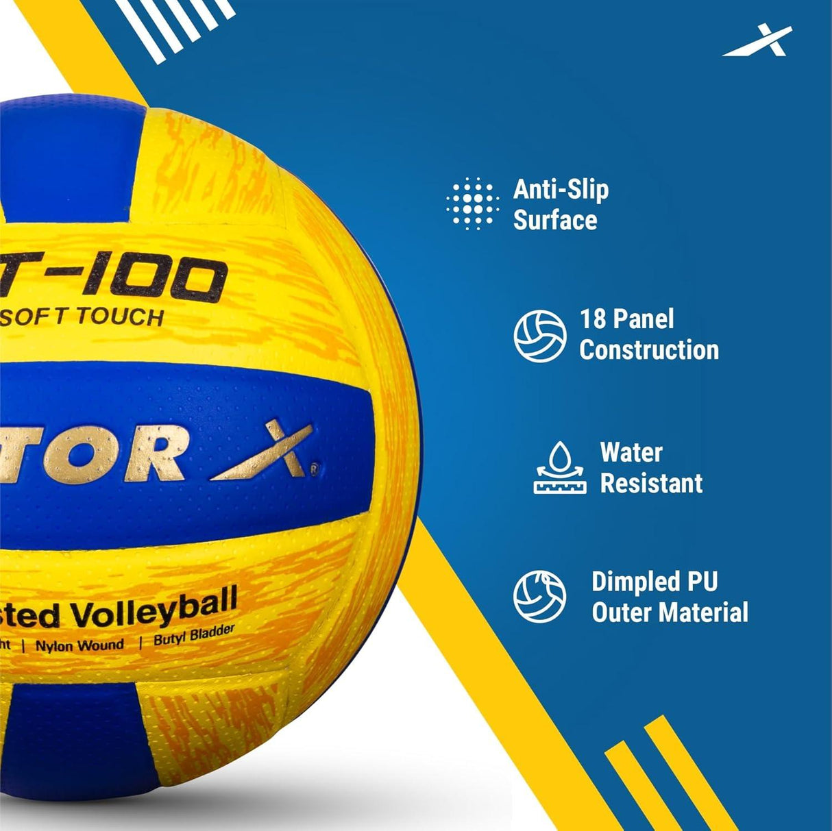 Vector X ST-100 Soft Touch PU Rubber Pasted 18 Panel Volleyball (Size-4)