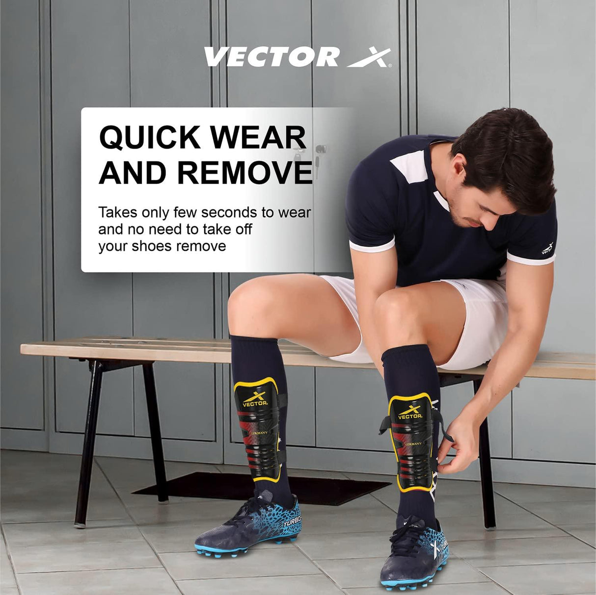 Vector X Germany Shin Guards Soccer with Adjustable Straps for Boys Girls Teenagers Adults - Comfortable and Durable-S/M